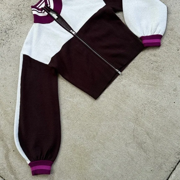 Anthropologie Maeve Brown/White/Pink Color Block Zippered Sweater Size Small - Picture 9 of 14